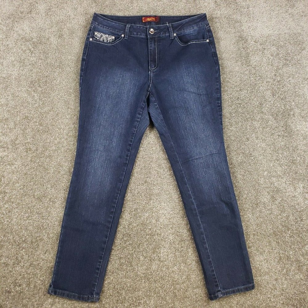 One 5 One Jeans 12 Womens Dark Wash Mid Rise Skinny Blue Stretch Denim Pants
